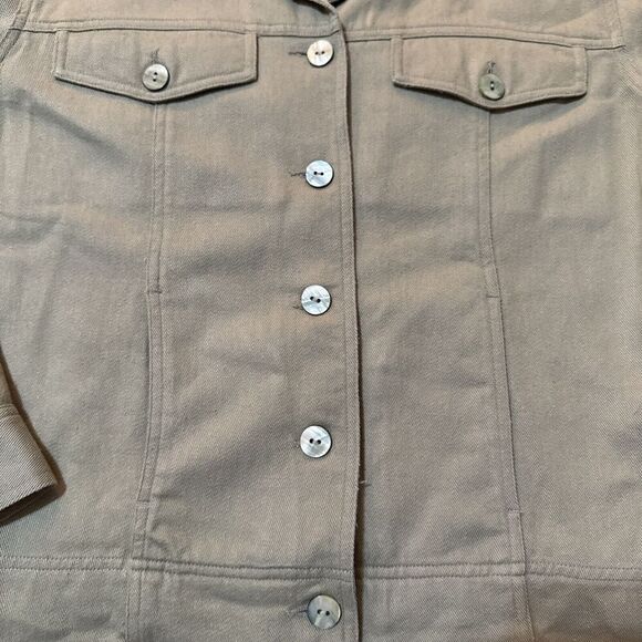 French Laundry L Linen Blazer Jacket Shacket Laganlook Green Lightweight Coastal - Picture 2 of 9